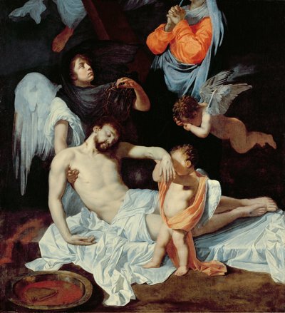 Christ at the Foot of the Cross, Mourned by the Virgin and Angels by Bertholet Flemal